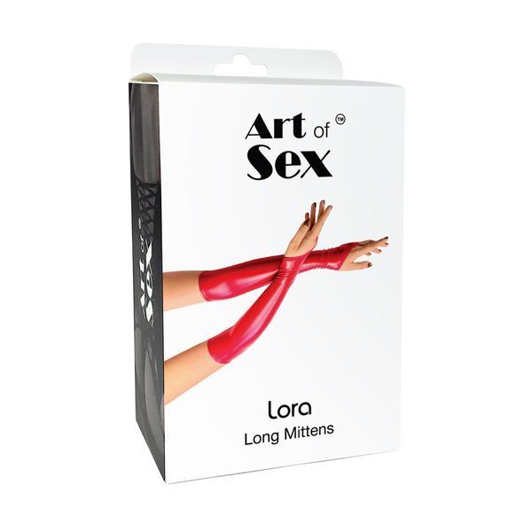 Вінілові міттинки Art of Sex - Lora довгі, размер M, колір червоний SO7478 фото