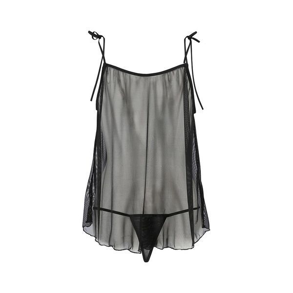 Сорочка прозора бебі дол Passion MELANIA CHEMISE S/M, black, трусики, на тонких бретелях EL16305 фото