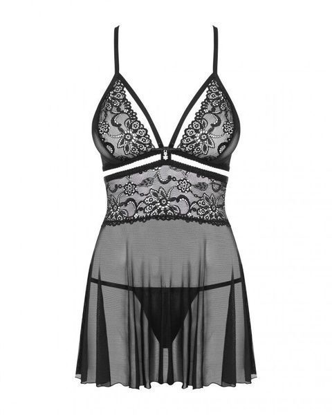 Эротический кружевной комплект с сеточкой Obsessive 838-BAB-1 babydoll & thong black XXL, черный, пе SO7183 фото