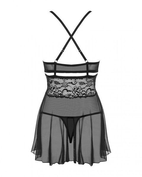 Эротический кружевной комплект с сеточкой Obsessive 838-BAB-1 babydoll & thong black XXL, черный, пе SO7183 фото