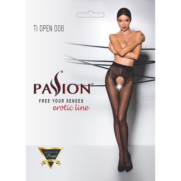 Эротические колготки Passion TIOPEN 006 1/2 (30 den), black, с вырезом, имитация трусиков PS24516 фото