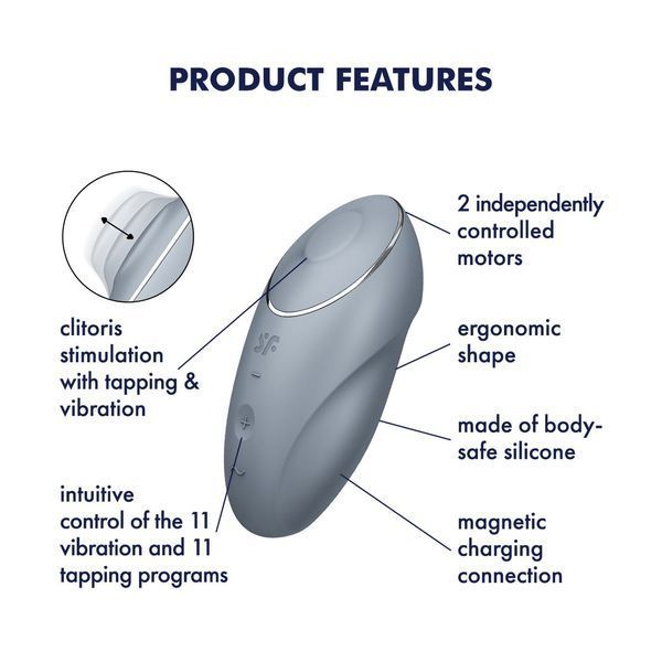 Вибростимулятор-пульсатор Satisfyer Tap & Climax 1 Bluegrey, эффект постукивания пальцем, 2 мотора SX0568 фото