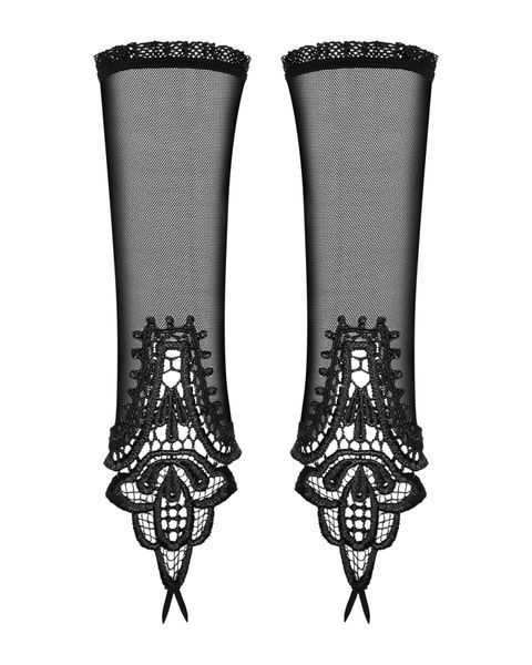 Сетчатые митенки с кружевом Obsessive Luiza mittens One size, черные SO7289 фото