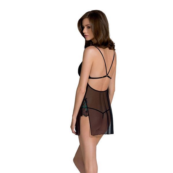 Сорочка Passion DELIENA CHEMISE L/XL black, стринги с заниженной талией SO8418 фото