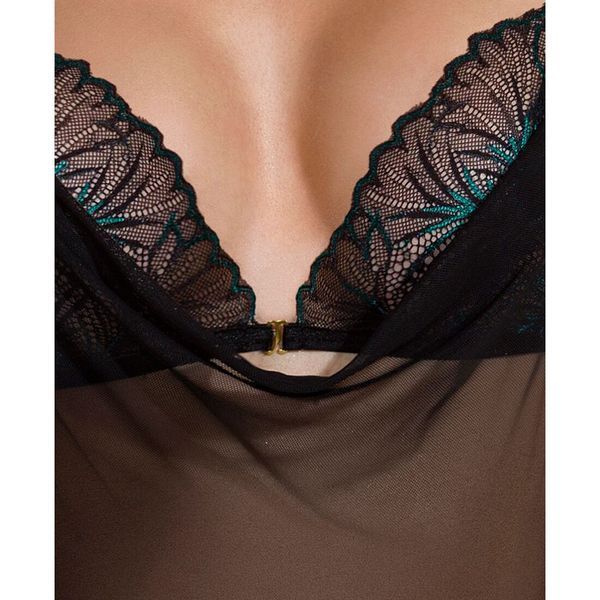 Сорочка Passion DELIENA CHEMISE L/XL black, стринги с заниженной талией SO8418 фото