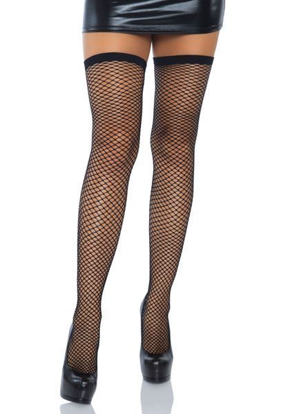 Чулки-сетка со швом сзади Leg Avenue Bow back seam thigh highs One size Black, атласный бант SO8600 фото