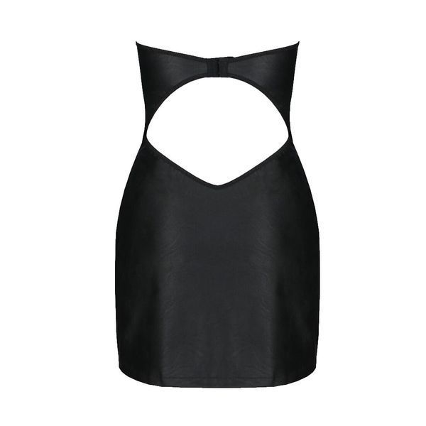 Мини-платье из экокожи Passion CELINE CHEMISE 6XL/7XL, black, шнуровка, трусики в комплекте SO7062 фото