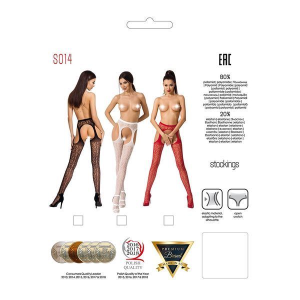 Мереживні колготки-бодістокінги Passion S014 One Size, White, імітація панчіх та пояса з гартерами PSS014W фото