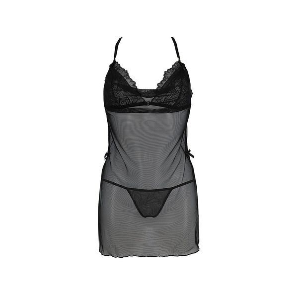 Сорочка Passion DELIENA CHEMISE XXL/XXXL black, стрінги із заниженою талією SO8420 фото