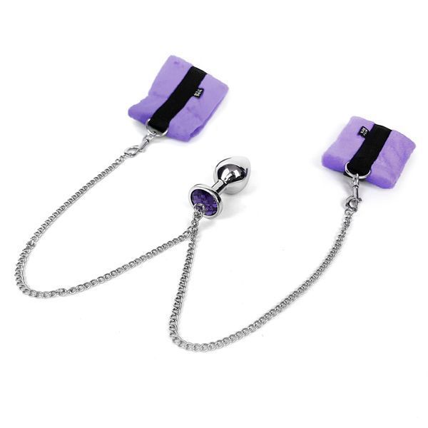 Наручники с металлической анальной пробкой Art of Sex Handcuffs with Metal Anal Plug size M Purple SO6183 фото
