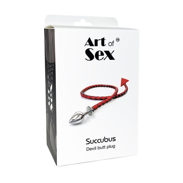Металлическая анальная пробка L с дьявольским хвостом Art of Sex - Succubus, экокожа, красный SO9797 фото